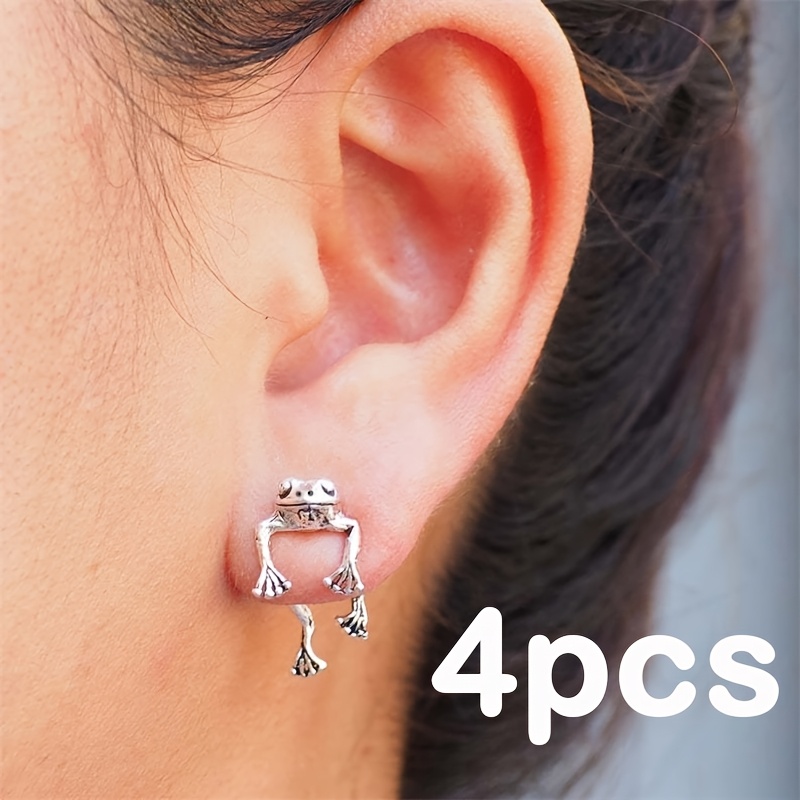 Frog Earrings Vintage Silvery Studs Party & Daily Wear